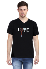 Love Badminton V Neck T-Shirt  Black-XXL