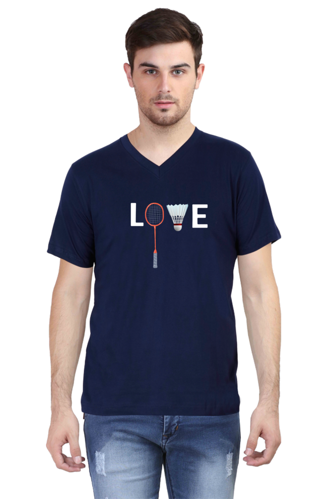 Love Badminton V Neck T-Shirt  Navy-Blue-XXL