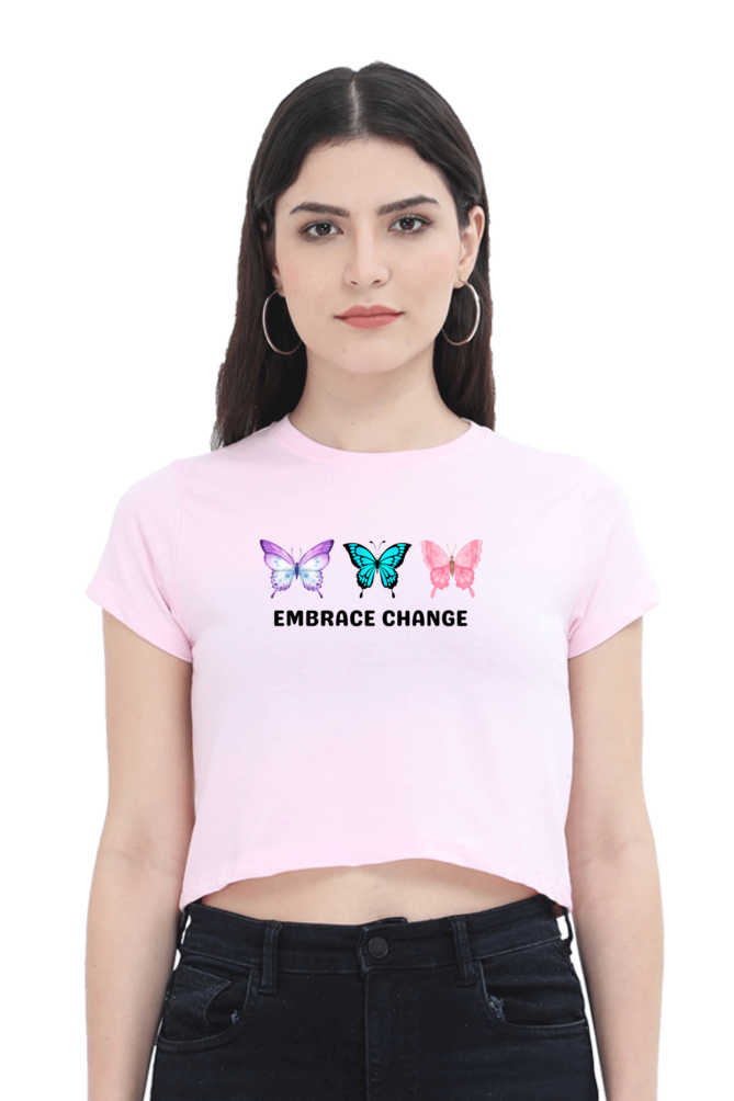 Embrace Change Butterfly Crop Top  Light-Baby-Pink-XXL