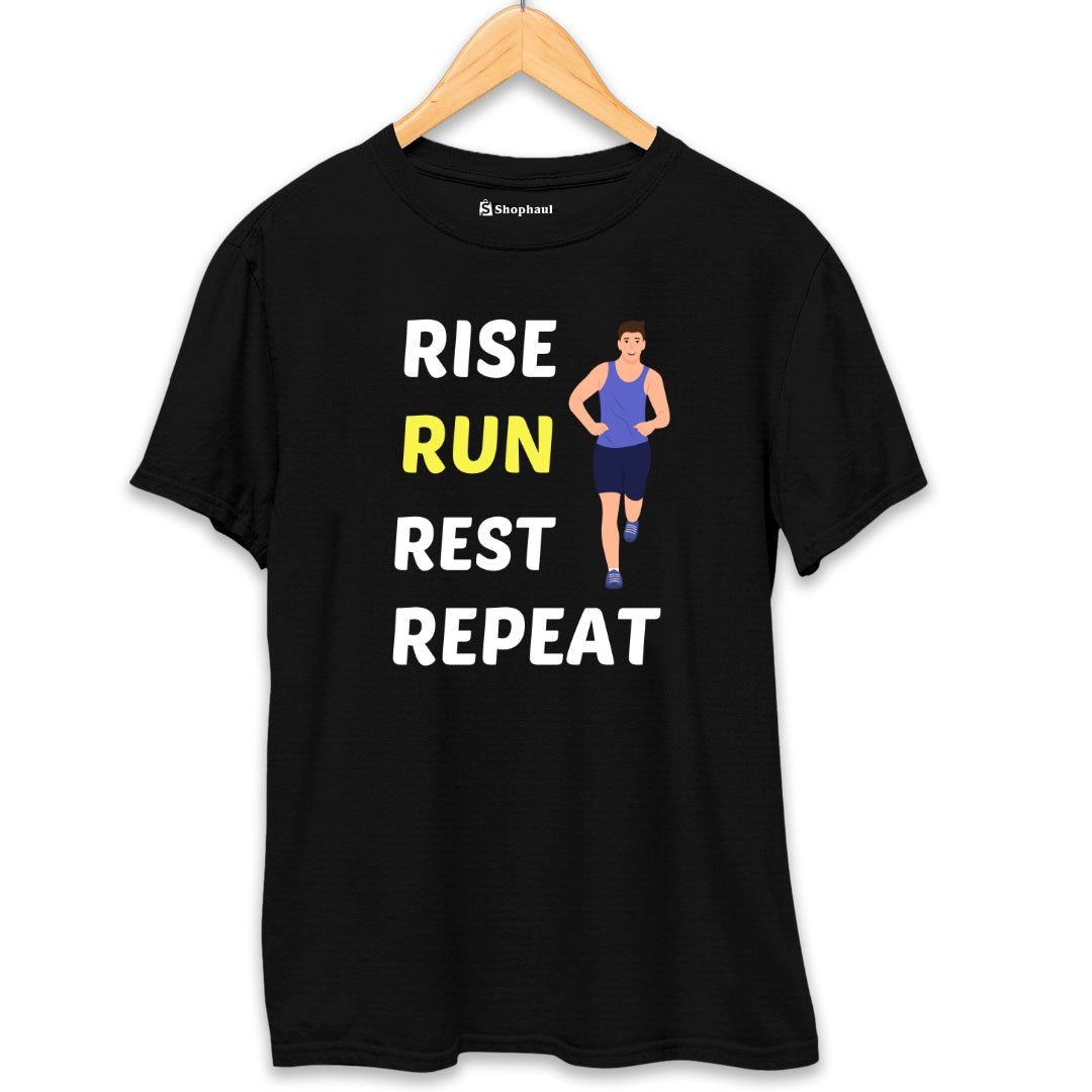 Rise Run Rest Running T-Shirt  Black-XXL