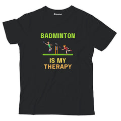 Kids Badminton is My Therapy T-Shirt  Black-13Yrs