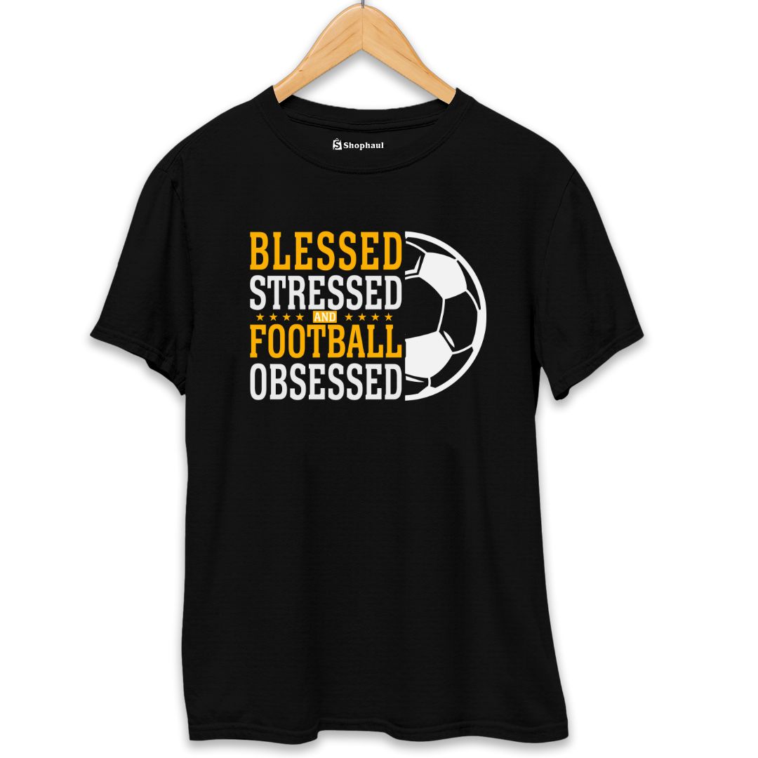 Blessed Stressed Football T-Shirt  Black-XXL