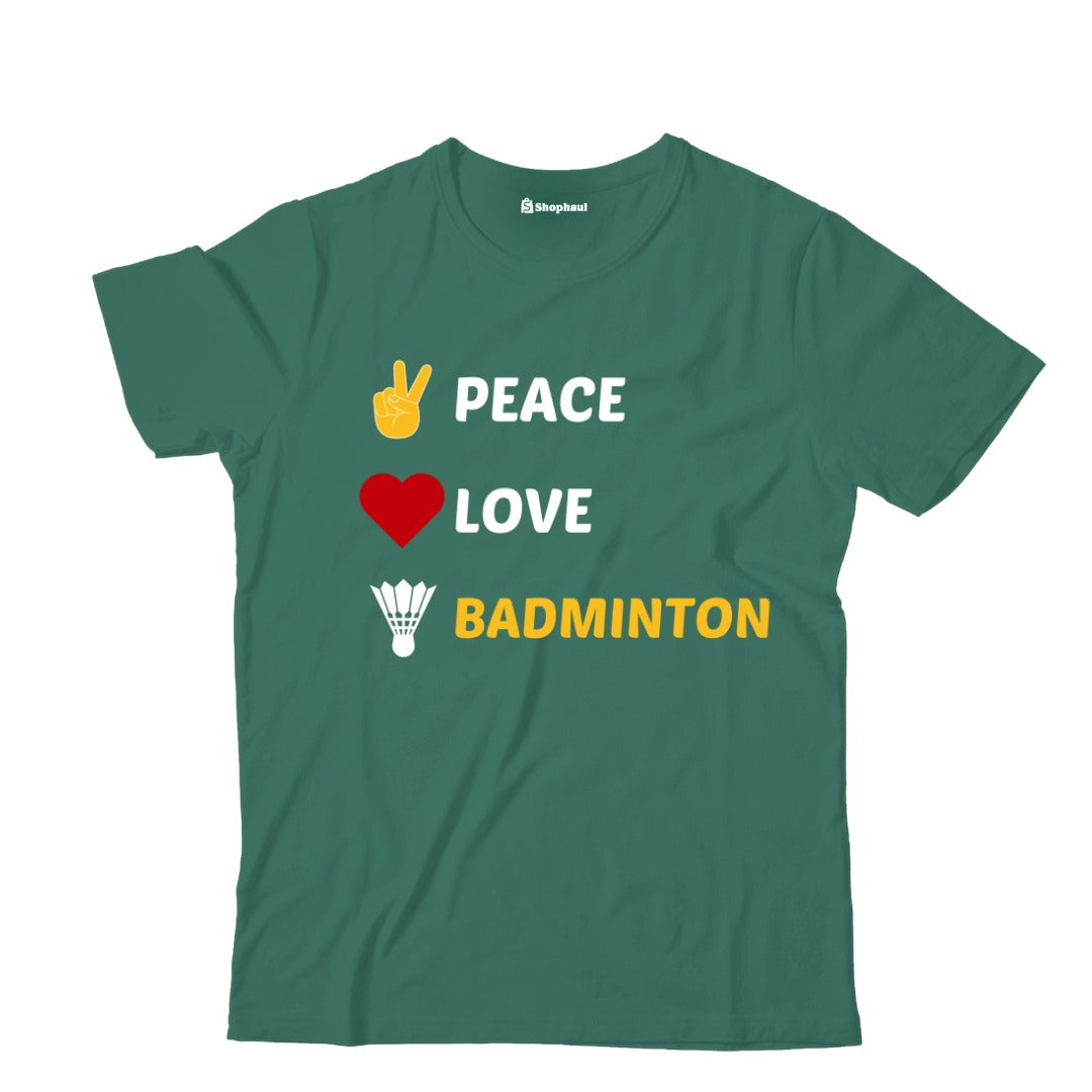 Kids Peace Love Badminton T-Shirt  Bottle-Green-13Yrs