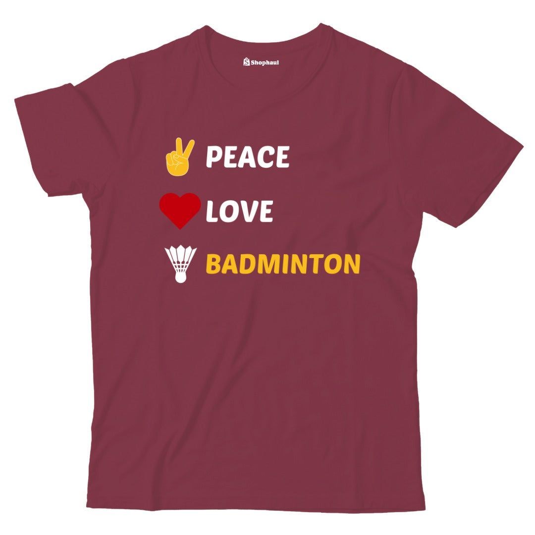 Kids Peace Love Badminton T-Shirt  Maroon-13Yrs