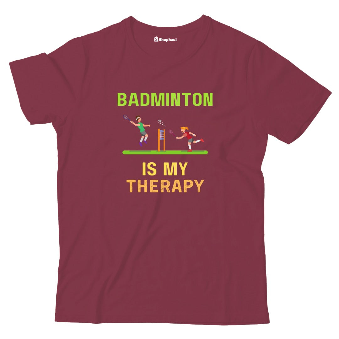 Kids Badminton is My Therapy T-Shirt  Maroon-13Yrs