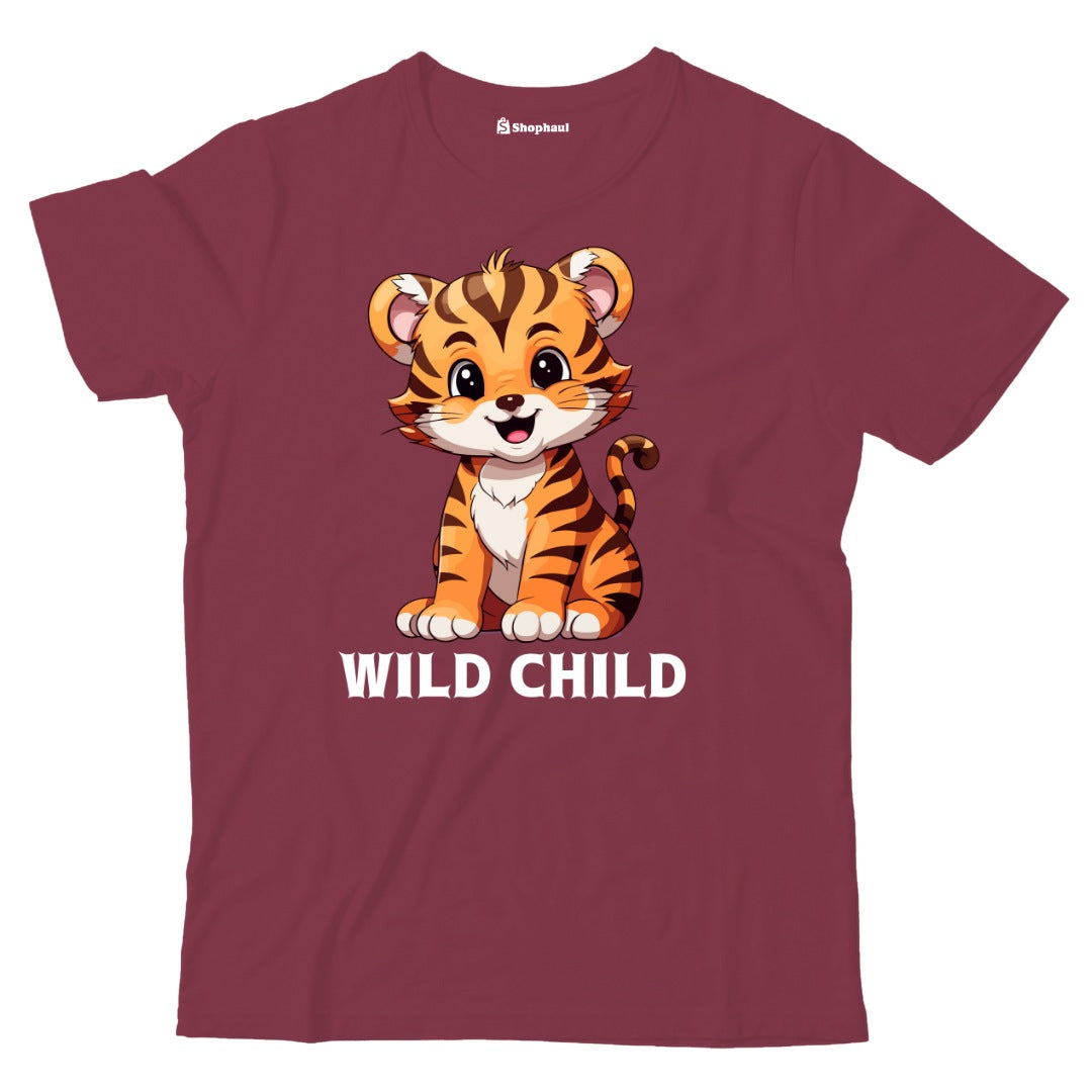 Kids Wild Child Tiger T-Shirt  Maroon-13Yrs