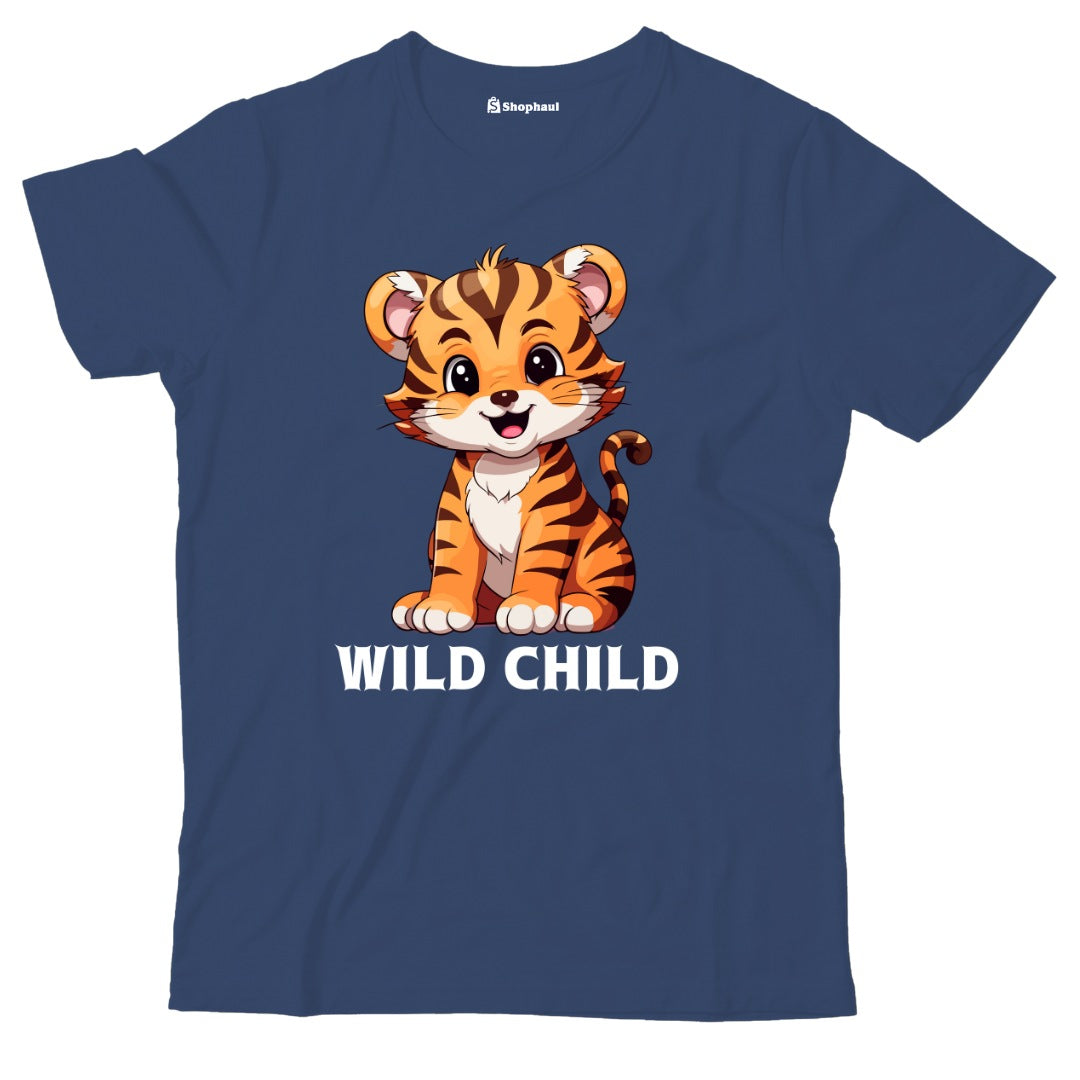 Kids Wild Child Tiger T-Shirt  Navy-Blue-13Yrs