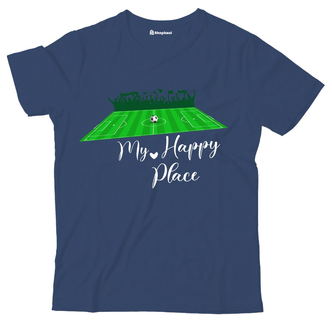 Kids My Happy Place Football T-Shirt  Navy-Blue-13Yrs