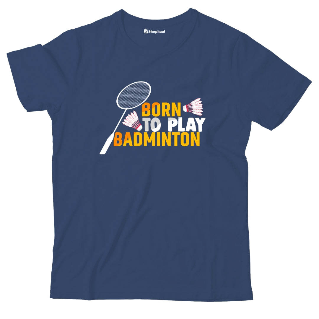 Kids Born to Play Badminton T-Shirt  Navy-Blue-13Yrs