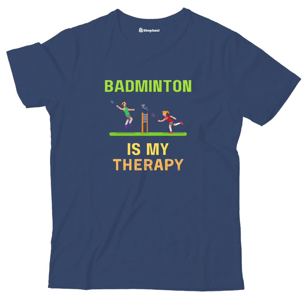 Kids Badminton is My Therapy T-Shirt  Navy-Blue-13Yrs