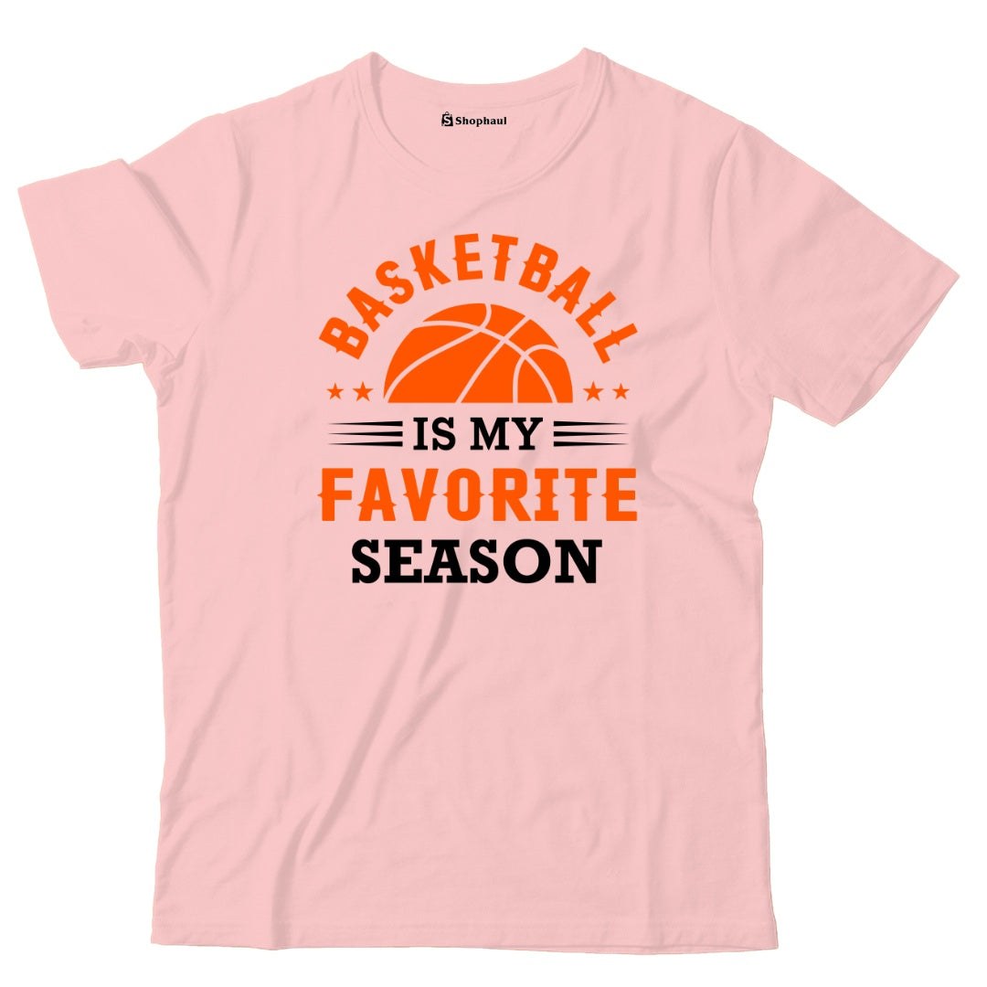 Kids Basketball is my Favorite Season T-Shirt  Light-Baby-Pink-13Yrs