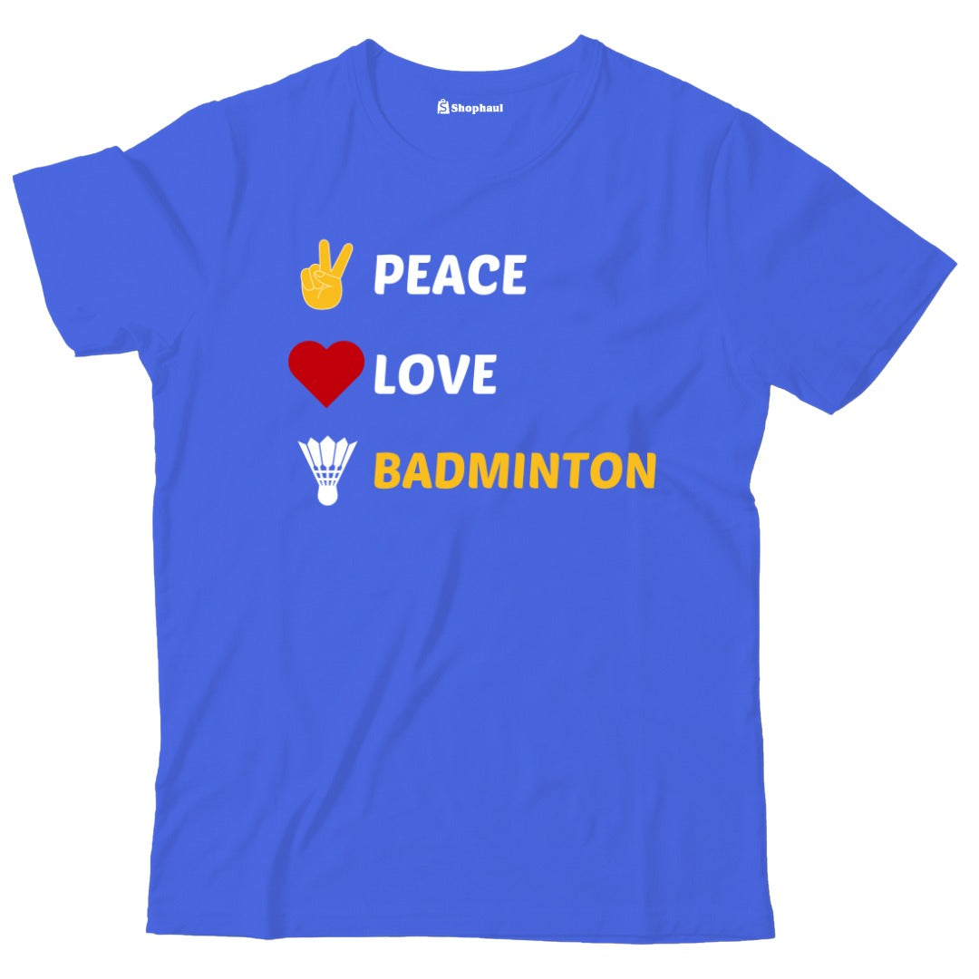 Kids Peace Love Badminton T-Shirt  Royal-Blue-13Yrs