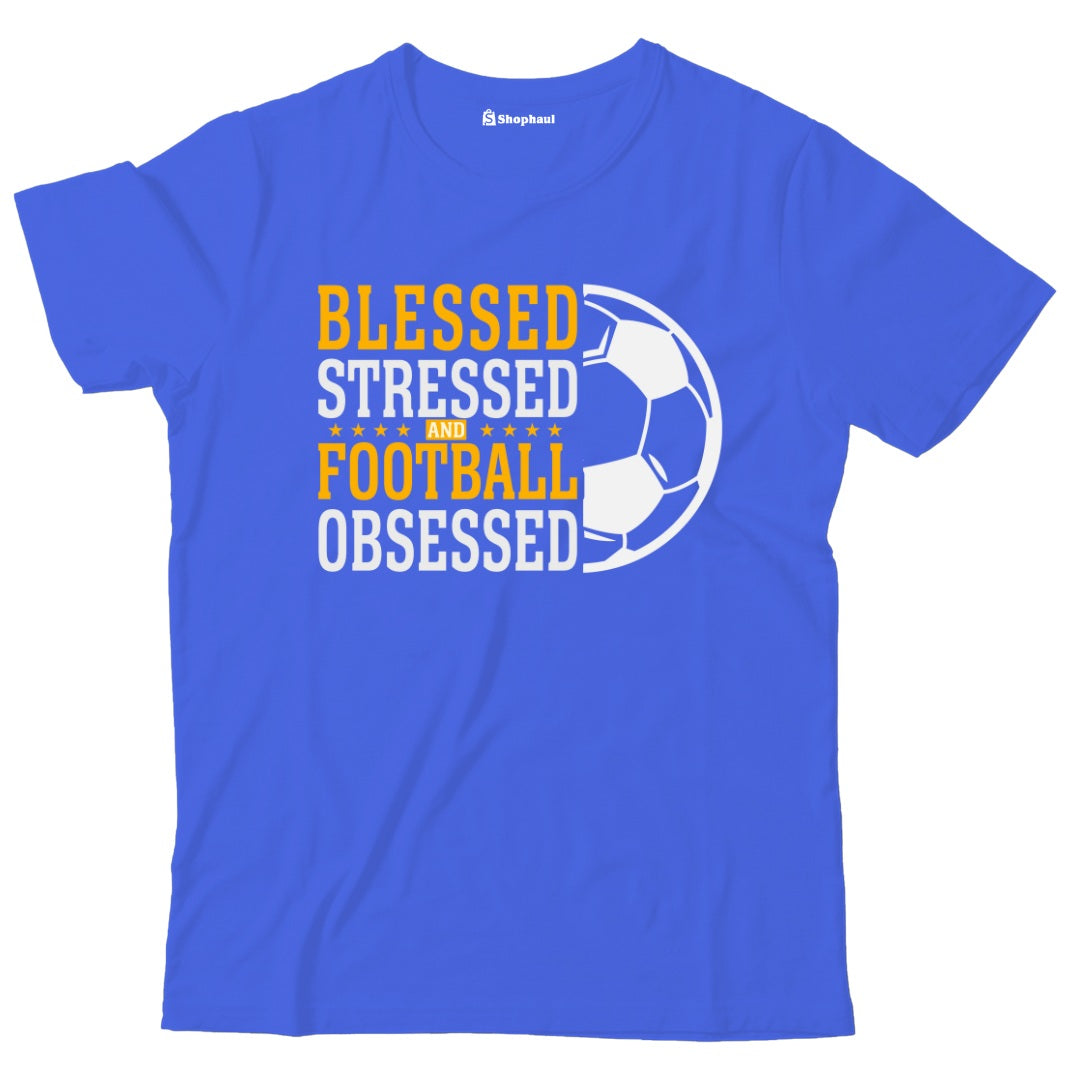 Kids Stressed Blessed Football T-Shirt  Royal-Blue-13Yrs