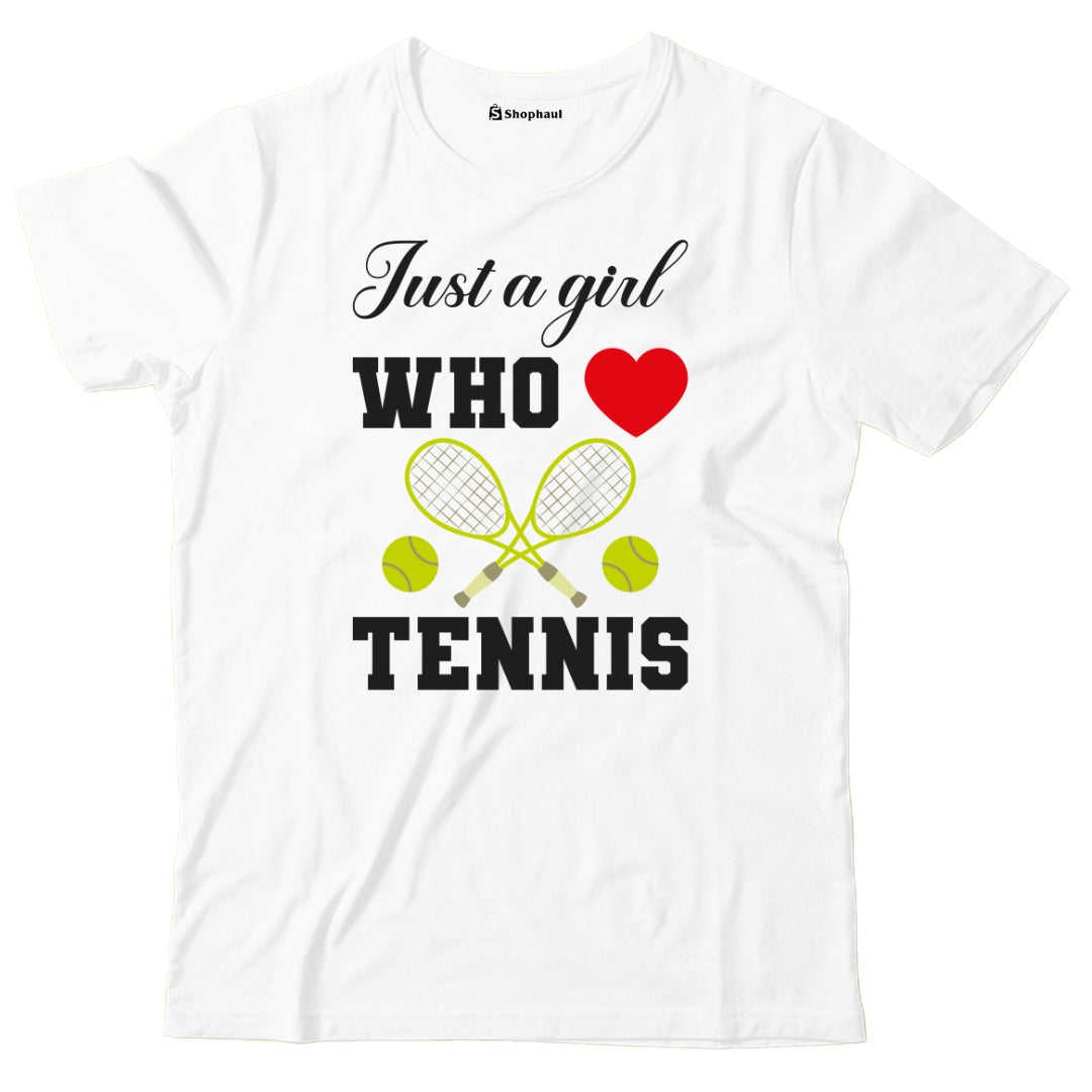 Kids Just a Girl who Loves Tennis T-Shirt  White-13Yrs