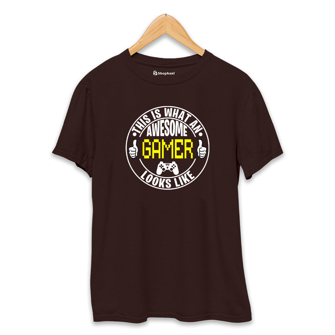 Awesome Gamer Gaming T-Shirt  Coffee-Brown-XXL