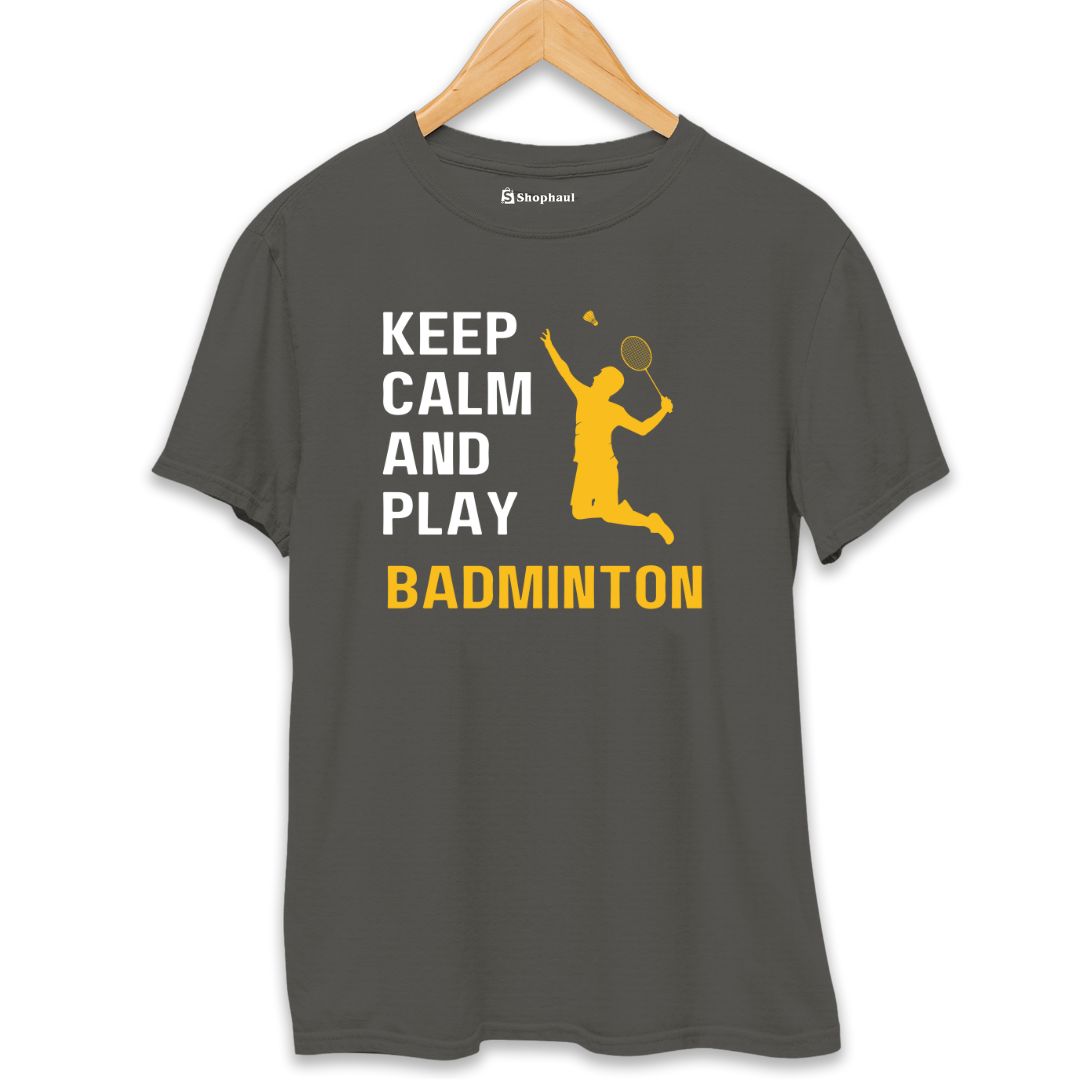 Keep Calm and Play Badminton T-Shirt  Charcoal-Melange-XXL