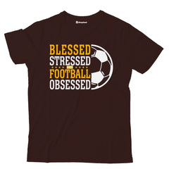 Kids Stressed Blessed Football T-Shirt  Coffee-Brown-13Yrs