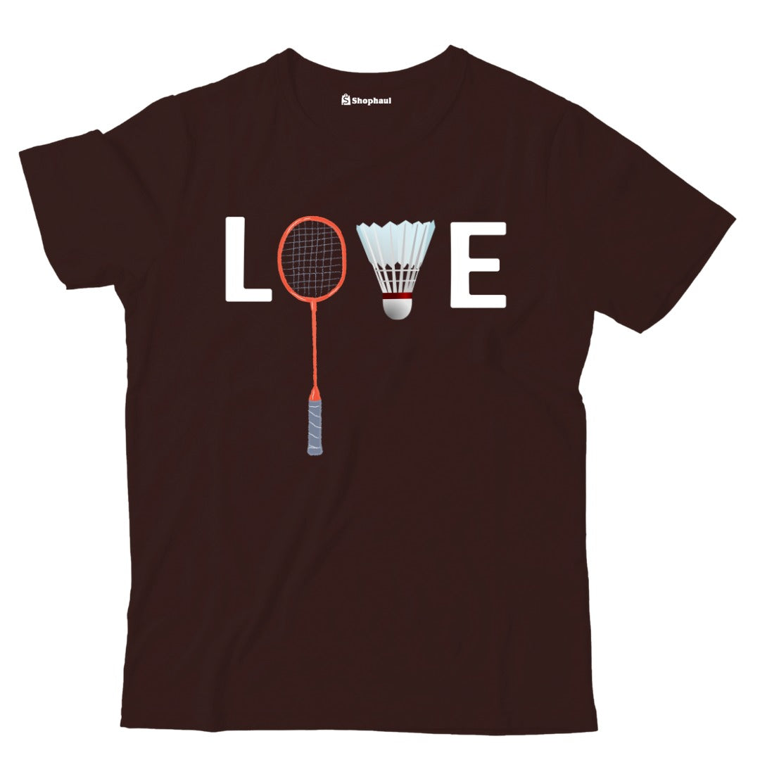 Kids Love Badminton T-Shirt  Coffee-Brown-13Yrs