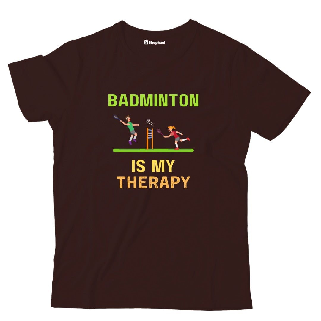 Kids Badminton is My Therapy T-Shirt  Coffee-Brown-13Yrs