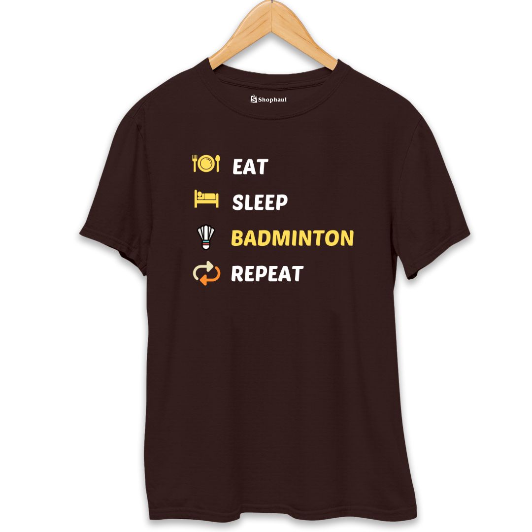 Eat Sleep Badminton T-Shirt  Coffee-Brown-XXL