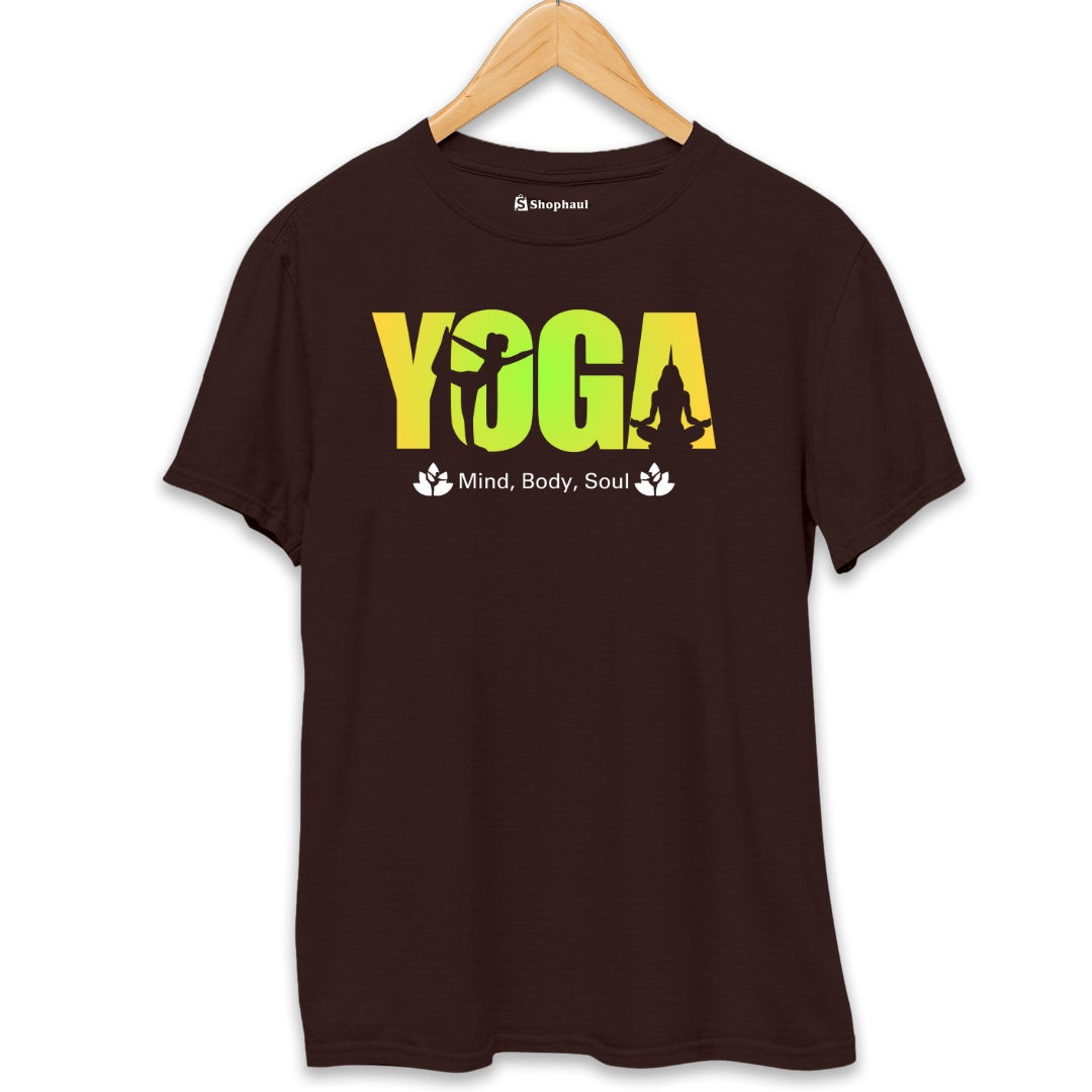 Mind Body Soul Yoga T-Shirt  Coffee-Brown-XXL