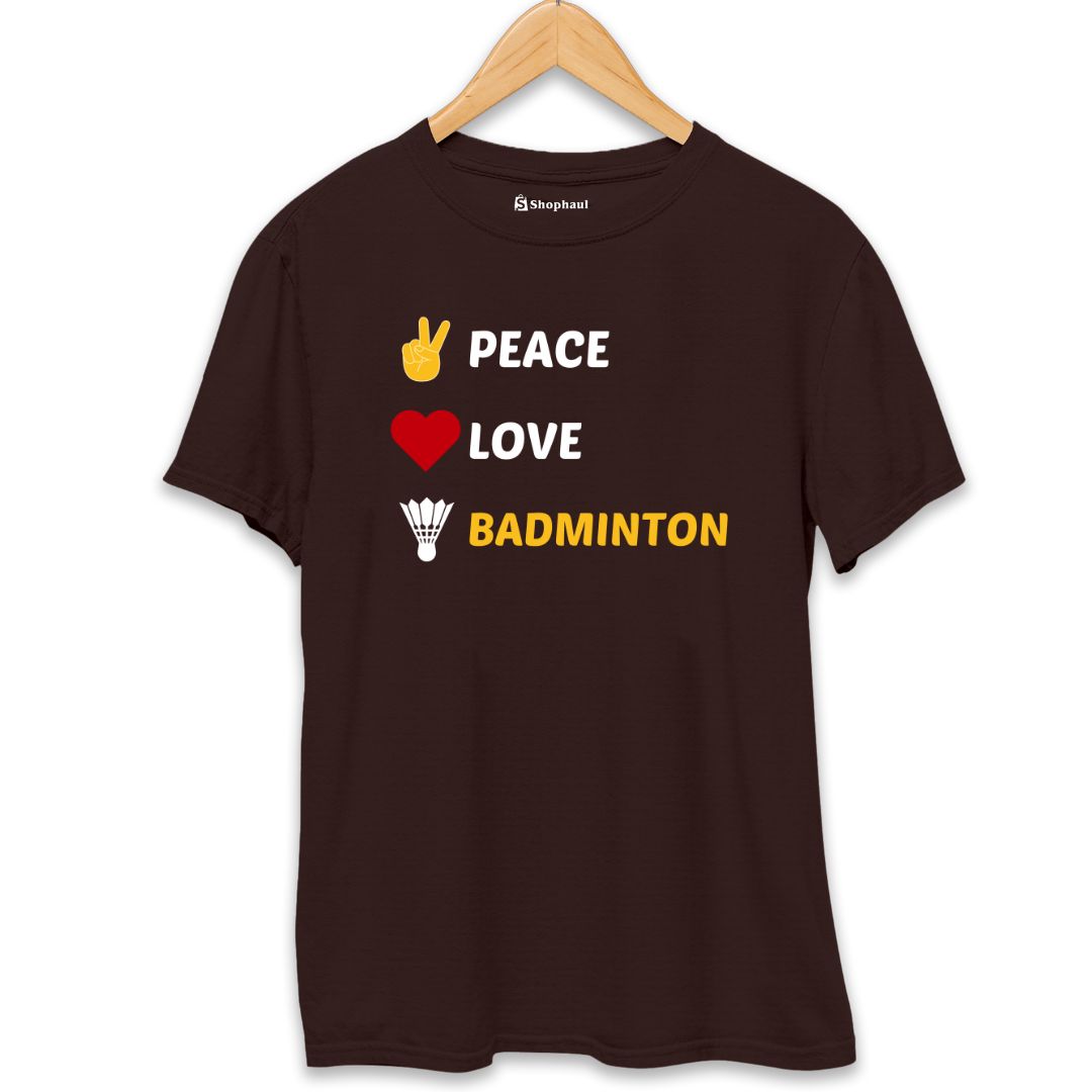 Peace Love Badminton T-Shirt  Coffee-Brown-XXL