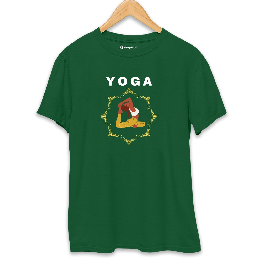 Yoga Asana T-Shirt  Bottle-Green-XXL