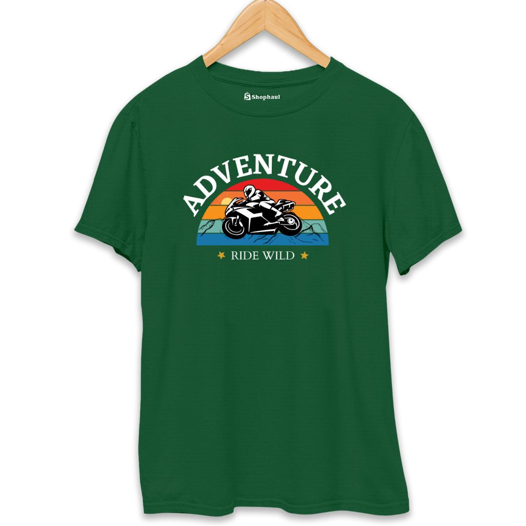 Adventure Wild Ride Biker T-Shirt  Bottle-Green-XXL-46