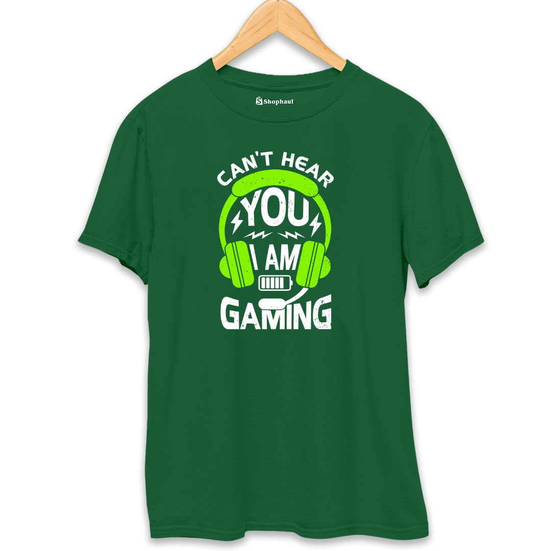 Can't Hear You I'am Gaming T-Shirt  Bottle-Green-XXL