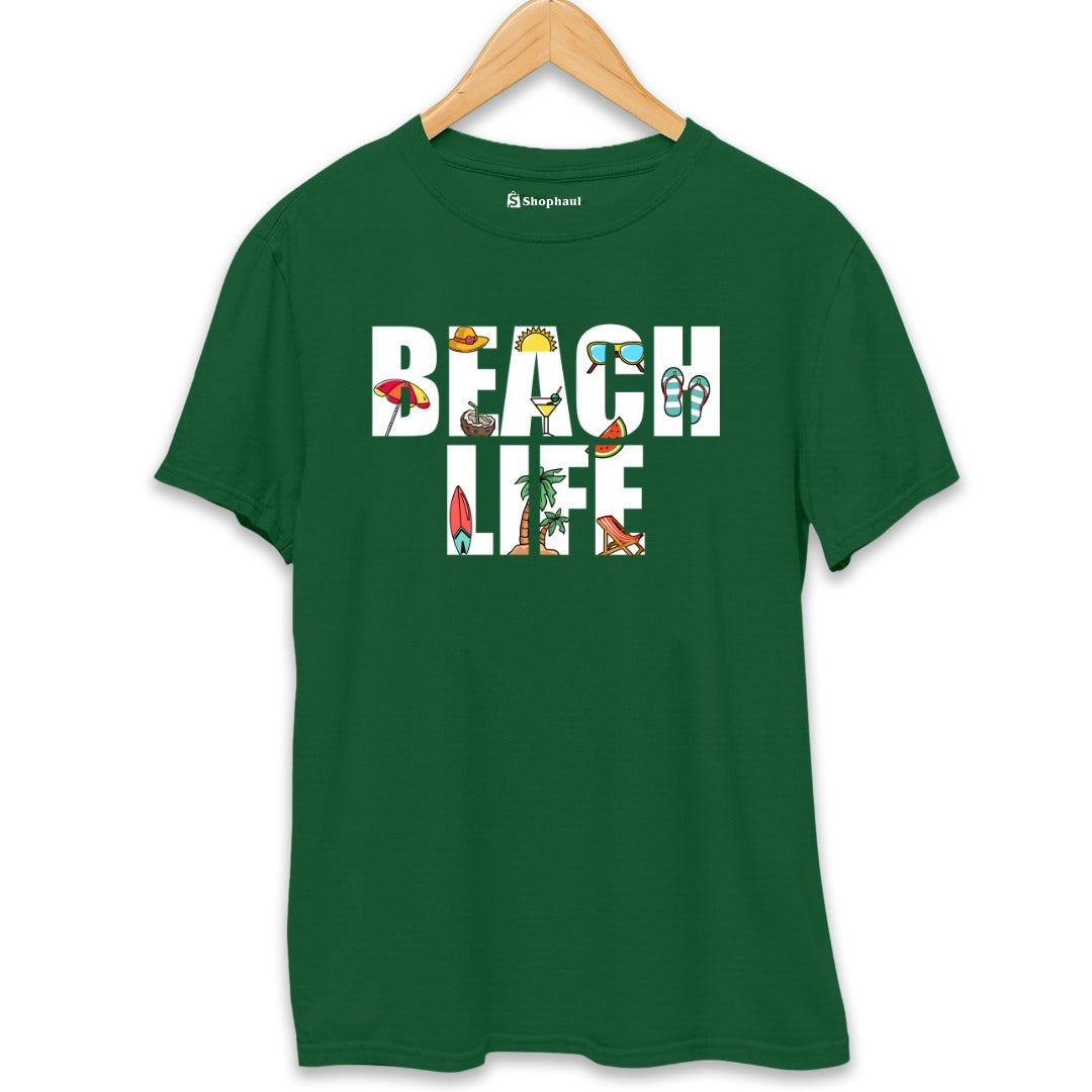 Beach Life T-Shirt  Bottle-Green-XXL