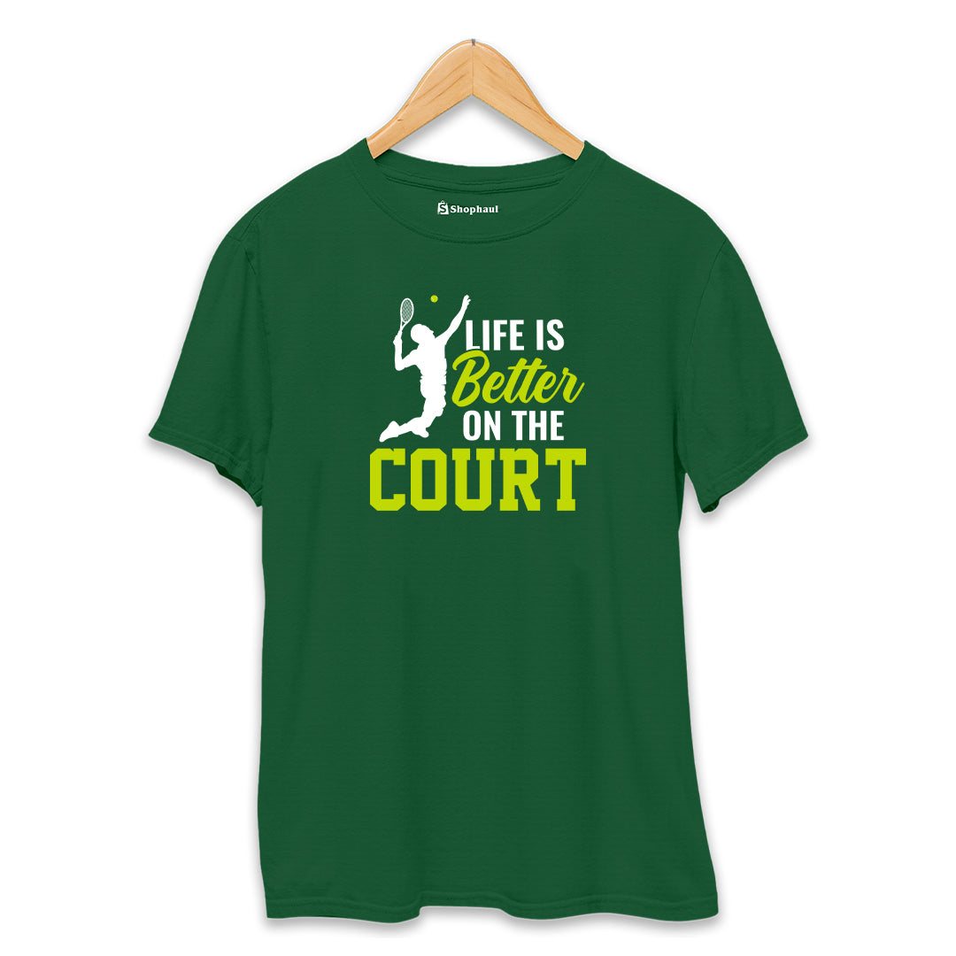 Life is Better on Court Tennis T-Shirt  Bottle-Green-XXL