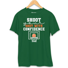 Shoot your Shot with Confidance Basketball T-Shirt  Bottle-Green-XXL