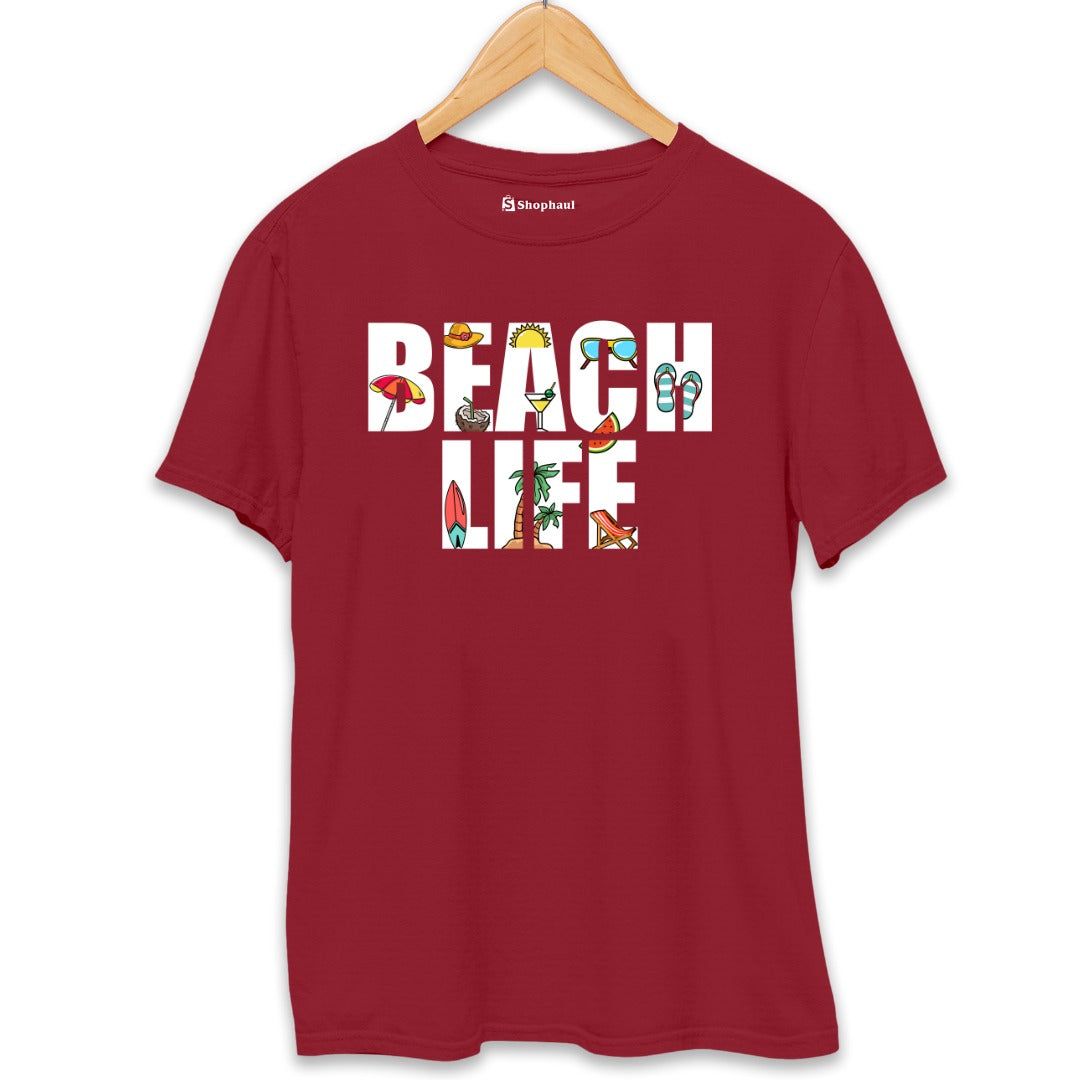 Beach Life T-Shirt  Maroon-XXL