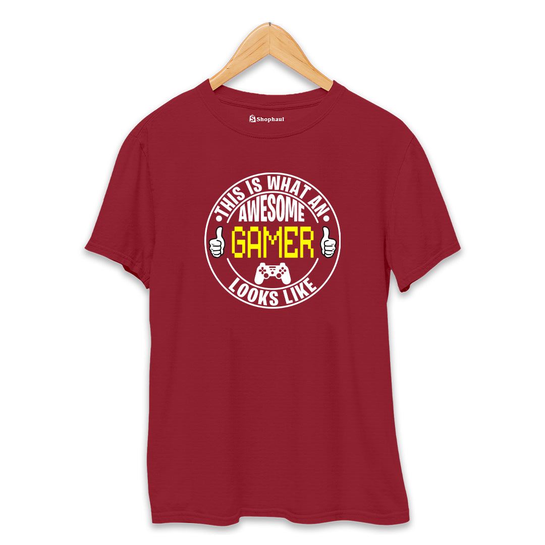 Awesome Gamer Gaming T-Shirt  Maroon-XXL