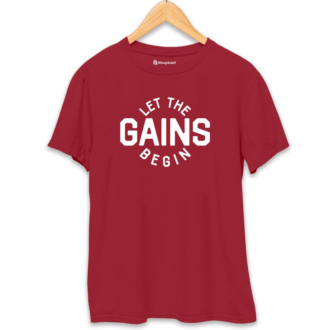 Let the Gain Begin Gym T-Shirt  Maroon-XXL