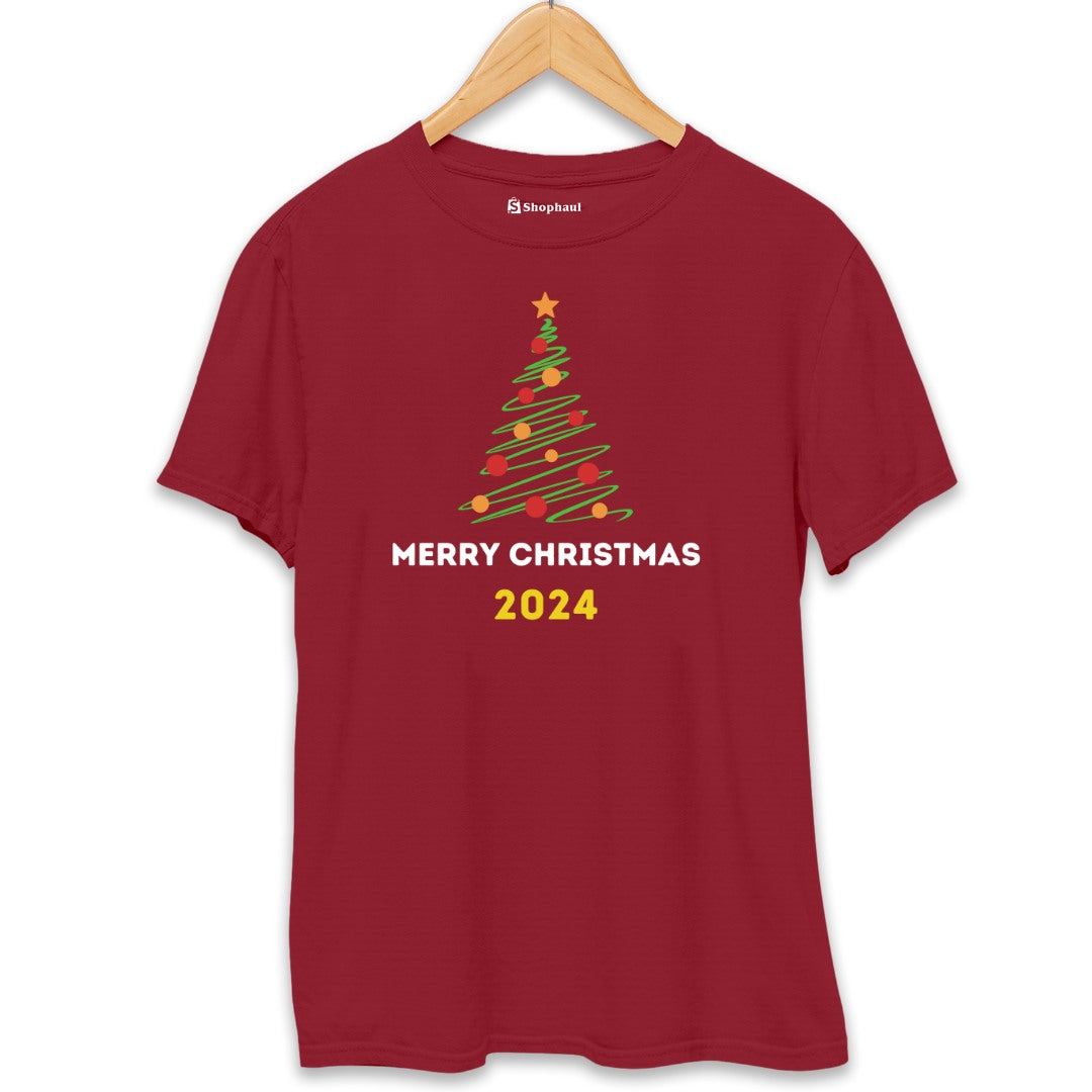 Merry Christmas Tree T-Shirt  Maroon-XXL