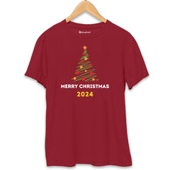 Merry Christmas Tree T-Shirt  Maroon-XXL