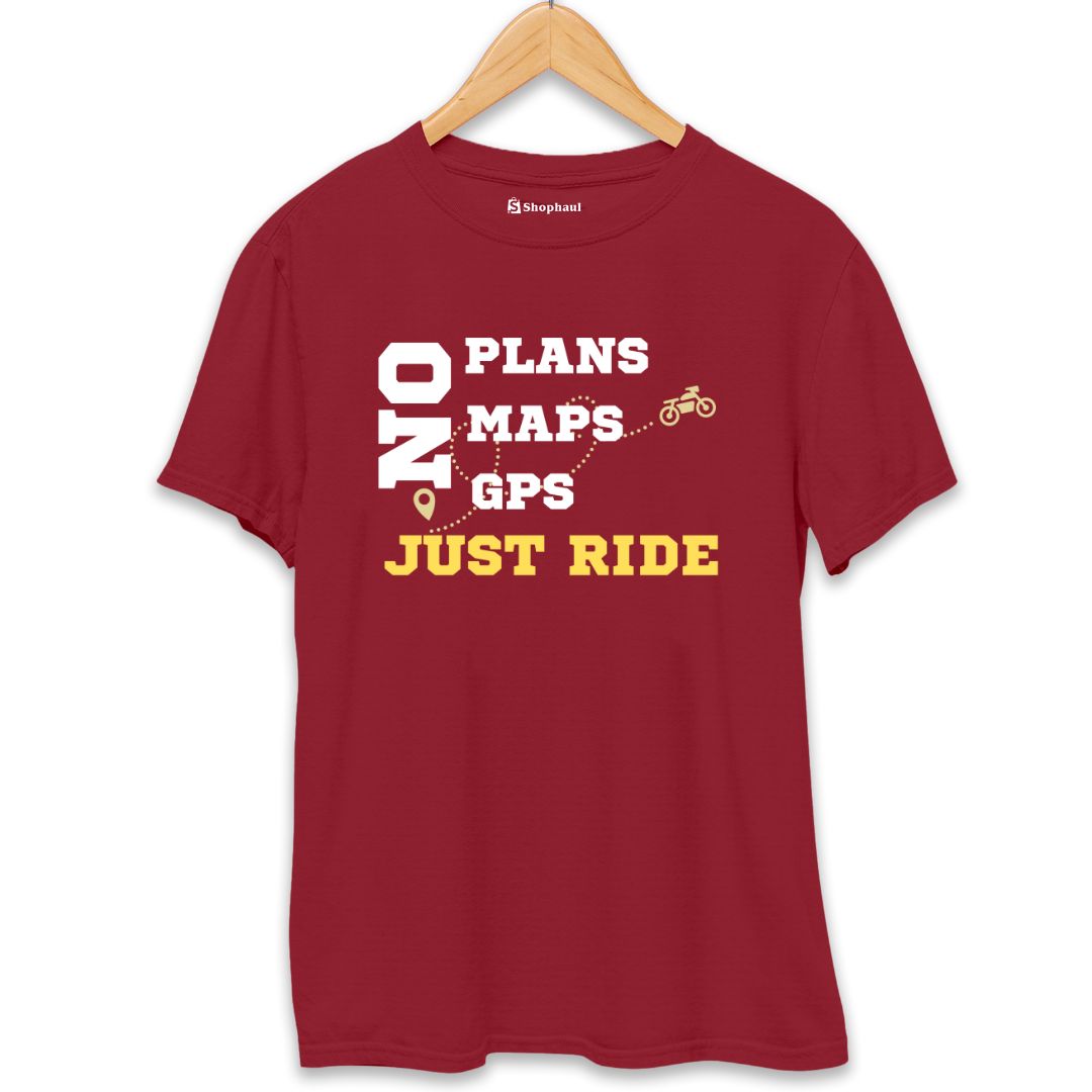 No Plans No Maps Just Ride Biker T-Shirt  Maroon-XXL