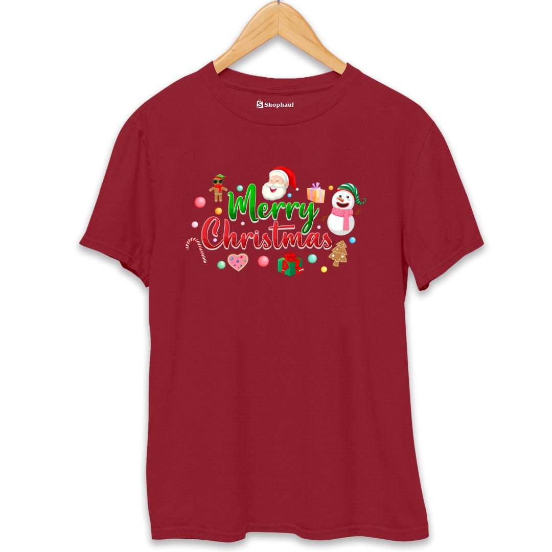 Christmas Santa Gift T-Shirt  Maroon-XXL