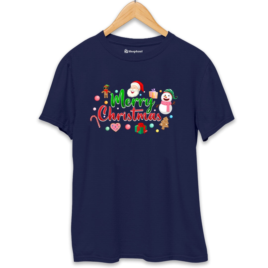 Christmas Santa Gift T-Shirt  Navy-Blue-XXL