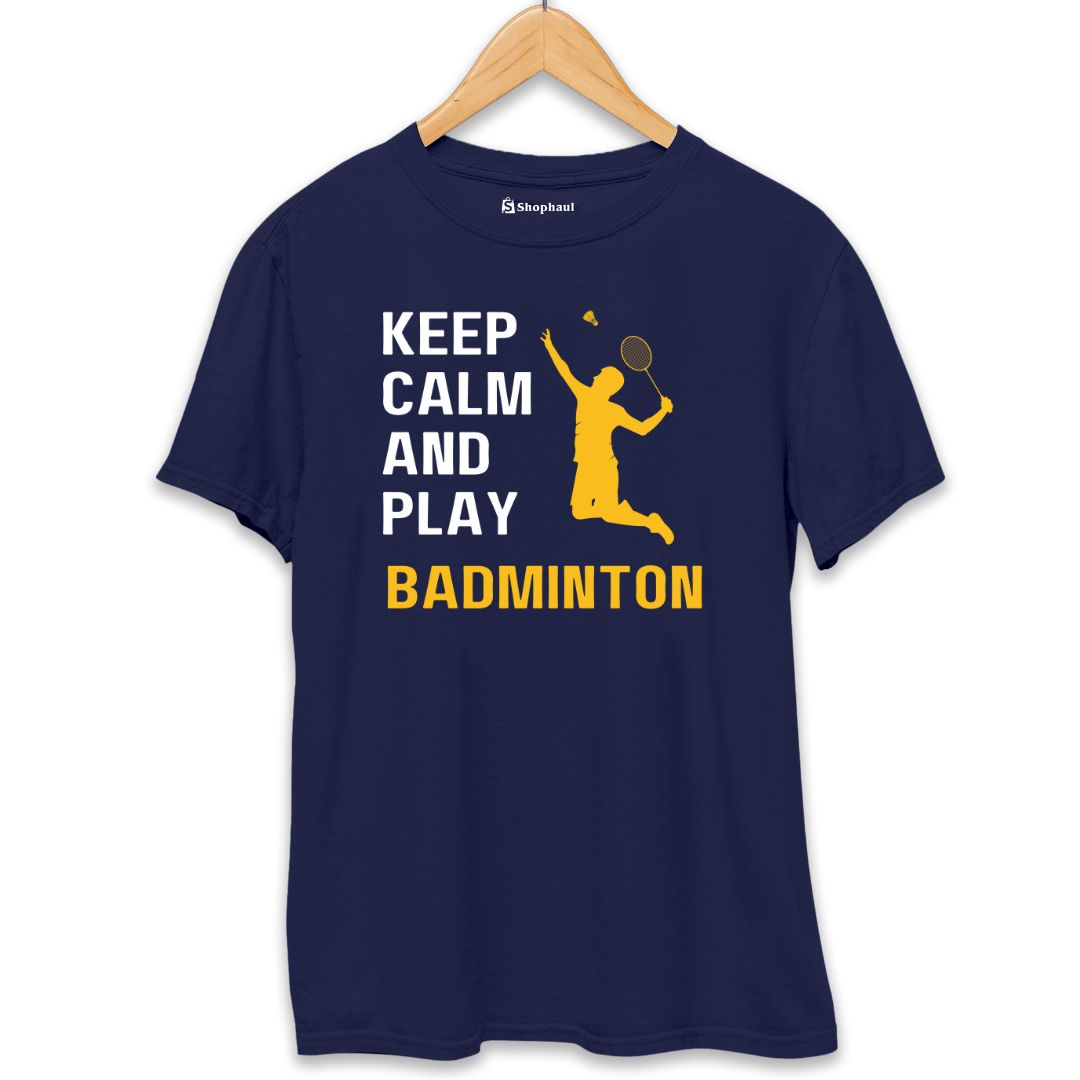 Keep Calm and Play Badminton T-Shirt  Navy-Blue-XXL