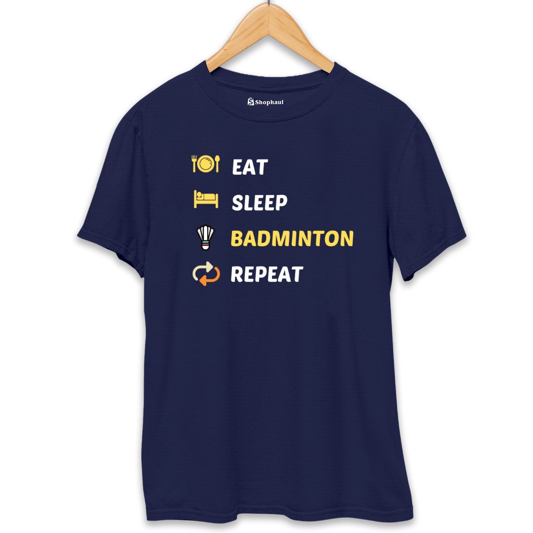 Eat Sleep Badminton T-Shirt  Navy-Blue-XXL