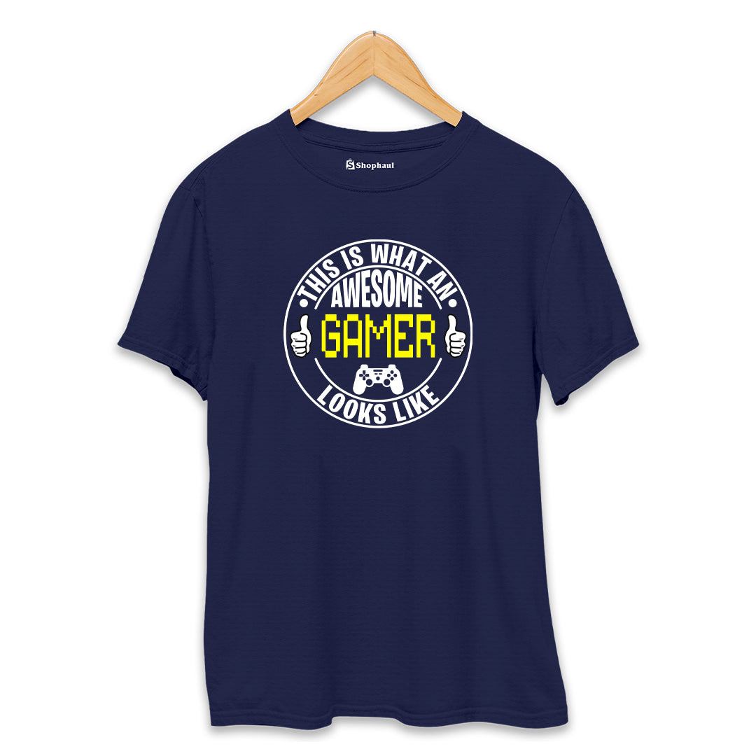 Awesome Gamer Gaming T-Shirt  Navy-Blue-XXL