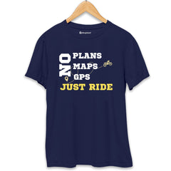 No Plans No Maps Just Ride Biker T-Shirt  Navy-Blue-XXL