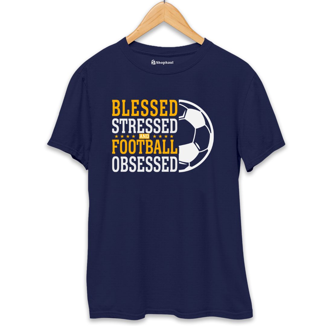 Blessed Stressed Football T-Shirt  Navy-Blue-XXL