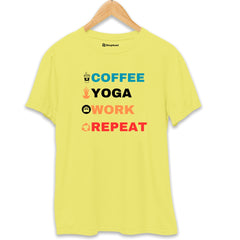 Coffee Yoga Work Repeat T-Shirt  New-Yellow-XXL