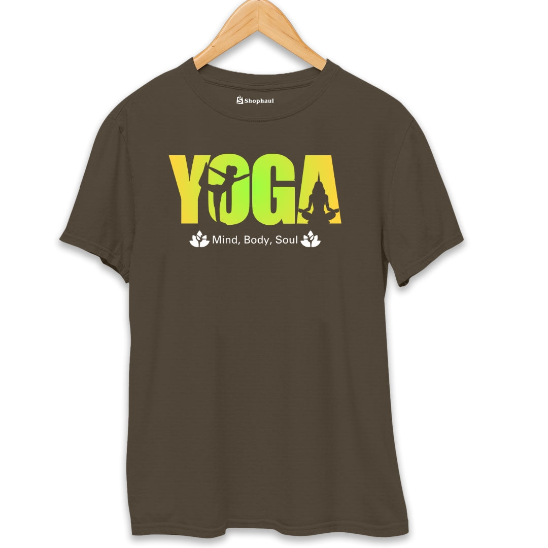 Mind Body Soul Yoga T-Shirt  Olive-Green-XXL