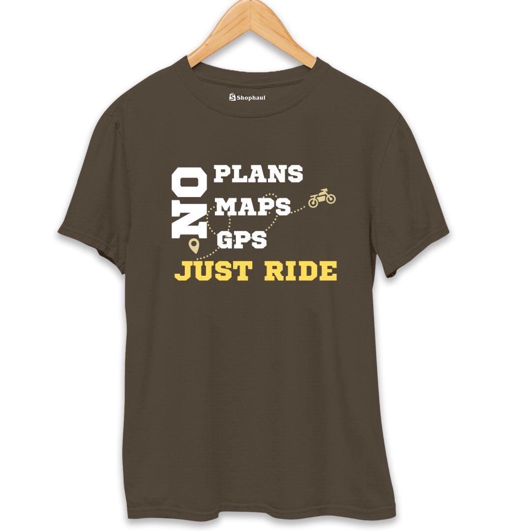 No Plans No Maps Just Ride Biker T-Shirt  Olive-Green-XXL