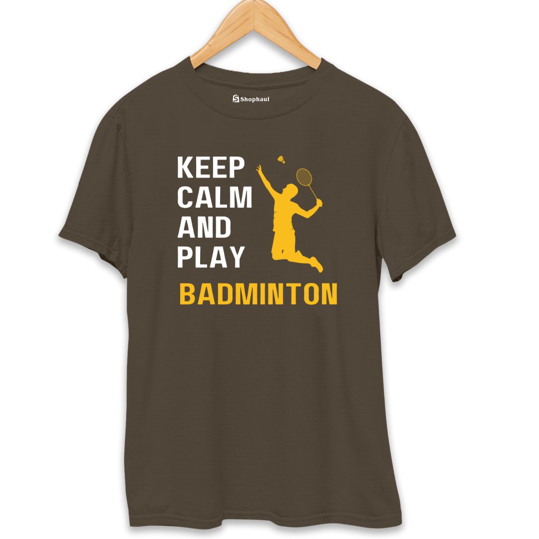 Keep Calm and Play Badminton T-Shirt  Olive-Green-XXL