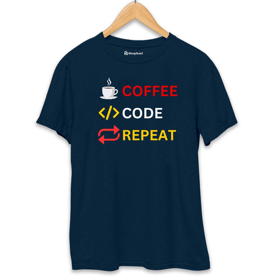 Coffee Code Repeat Coding T-Shirt  Petrol-Blue-XXL